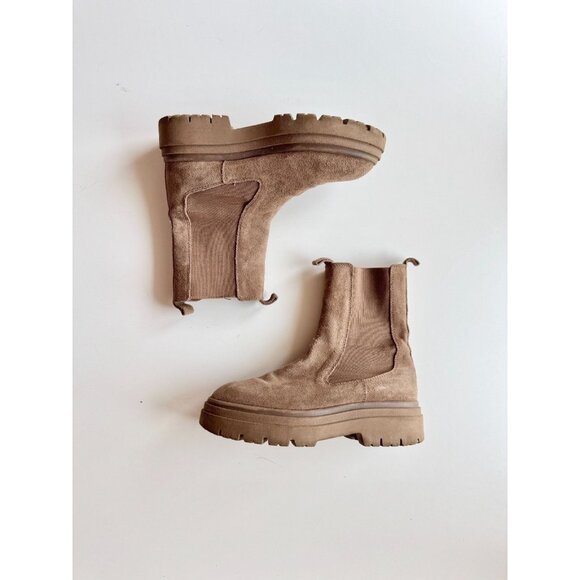 ZARA Brown Suede Leather Lug Sole Platform Ankle Chelsea Boots, Size 36 - Picture 1 of 16